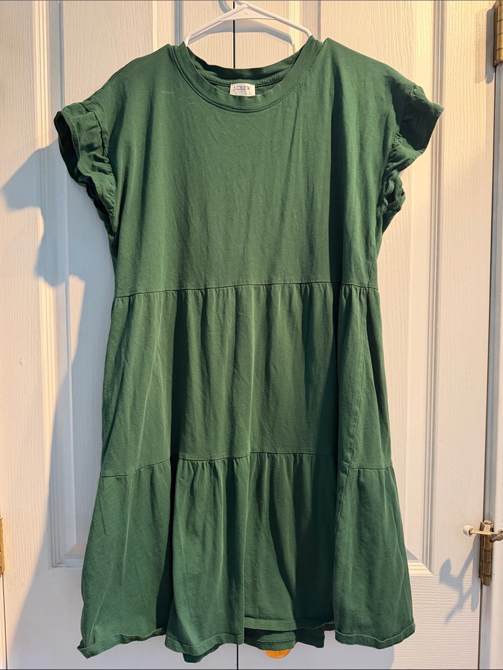 Green Cotton Tiered Short-Sleeve wom Dress - Cozy Everyday Style